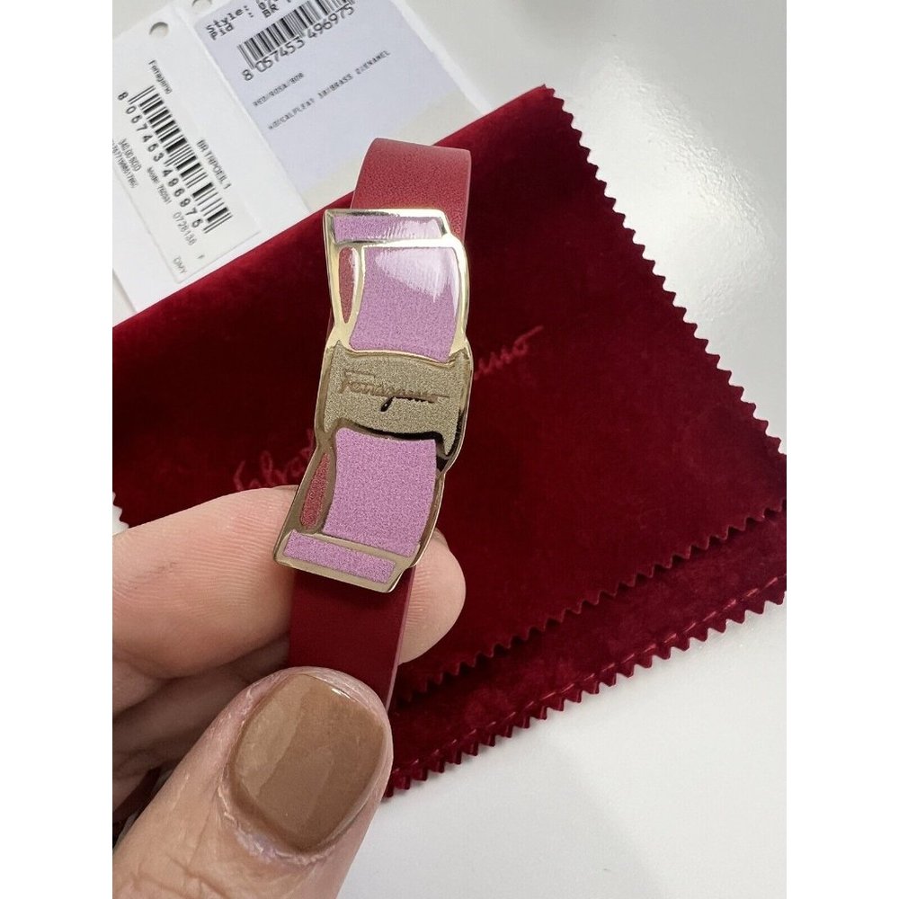Ferragamo Red Leather  FERRAGAMO BRACELET WITH LOGO New In Box - Picture 6 of 12